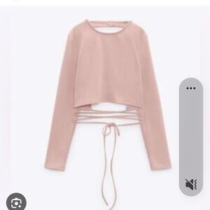 Zara Dusty Pink Wrap Crop Top with Waist Tie